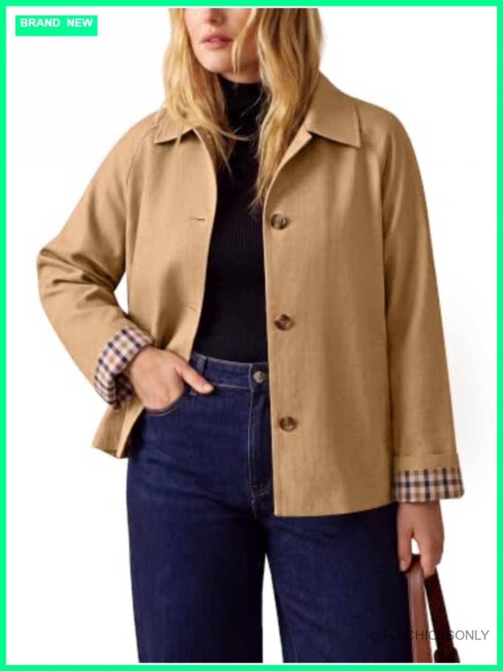 Plus Size Cropped Trench Coat Polyester Spandex Button Front Casual Jacket